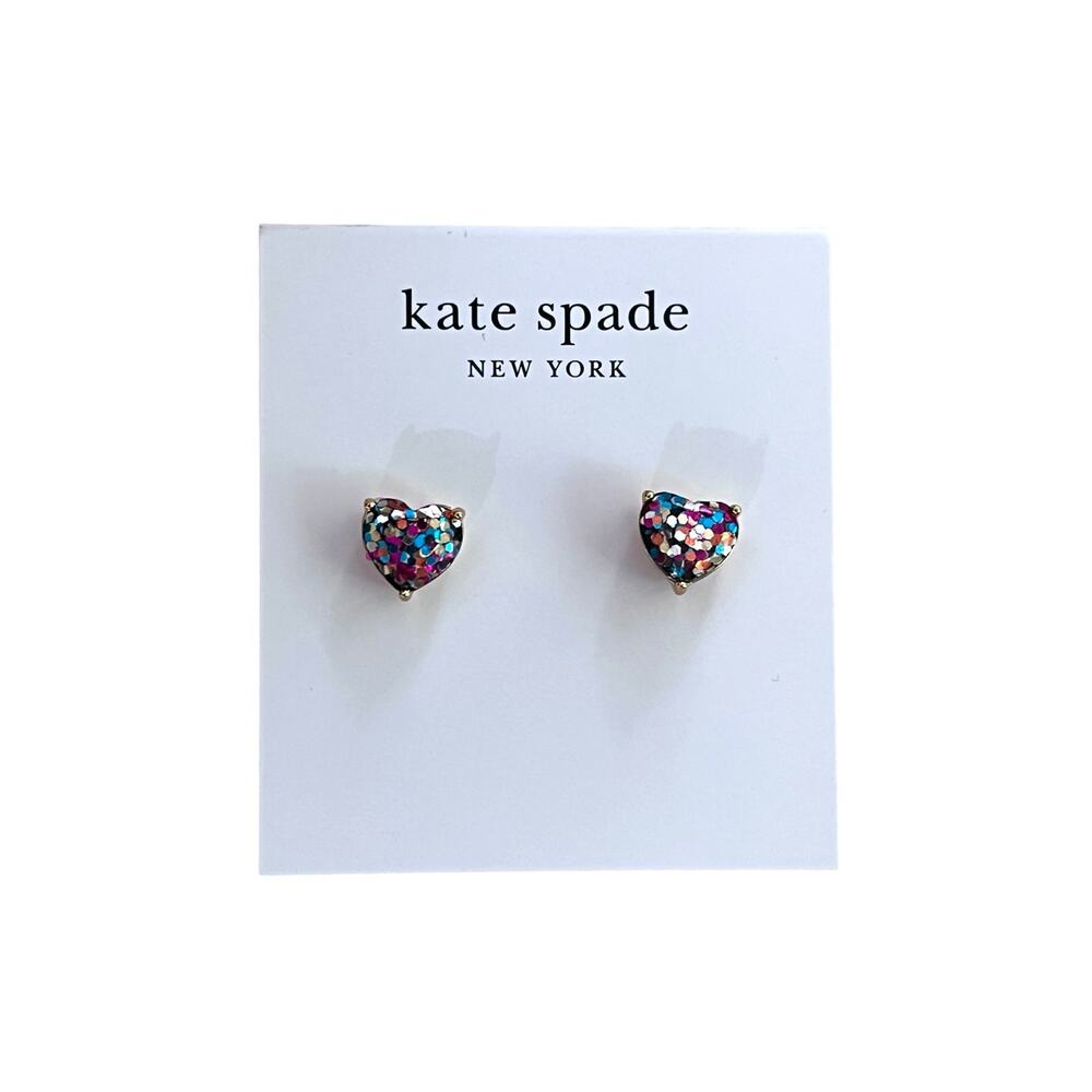 Kate Spade My Love Heart Glitter Stud Earrings Gold Tone Crystal NWT Dust Bag